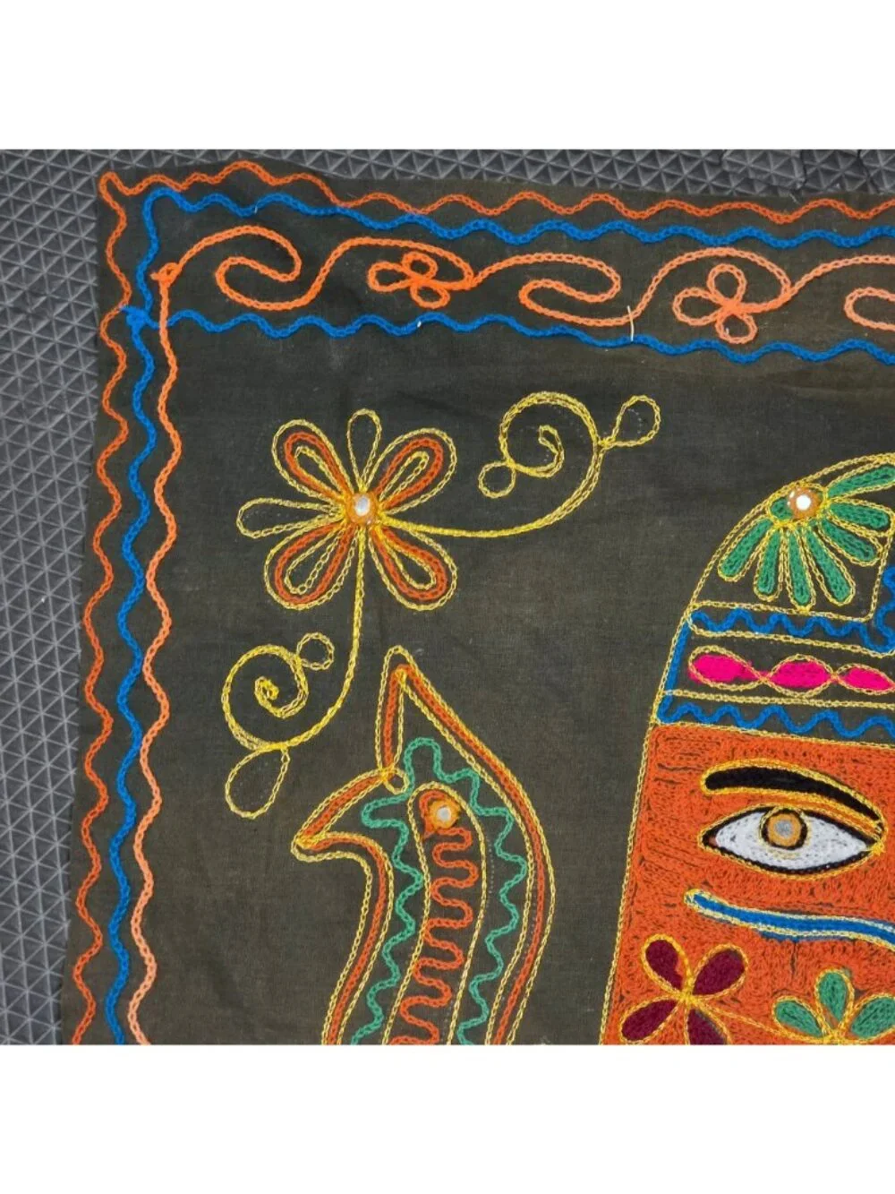 Indian Elephant Embroidered Testile Wall Hanging Mirror Work Boho Fold Art Decor